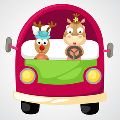 illustration of isolated reindeer in red car vector