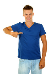 Fototapeta premium T-shirt on young man isolated on white