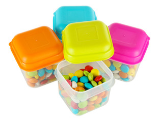 Full of plastic containers isolated on white