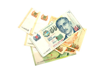 Obraz premium Money background from Various nominal Singapore dollars