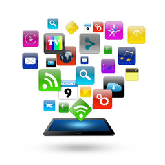 Tablet computer With Colorful application icon concept,isolated
