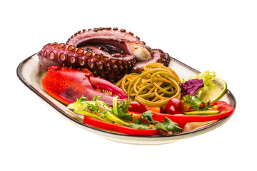 Seafood pasta with octopus and lobster leg