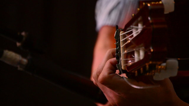 Hands guitarist flamenco, close up