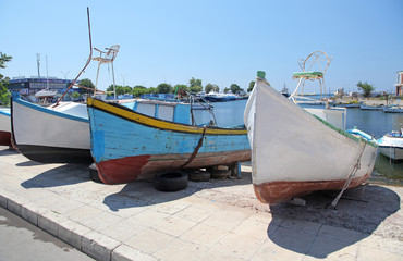 Fototapeta na wymiar Old boats in Nesebar