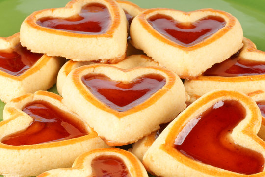 Heart shaped cherry jam cookies