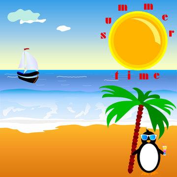 summer time with penguin vector illustration
