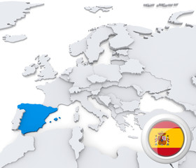 Spain on map of Europe