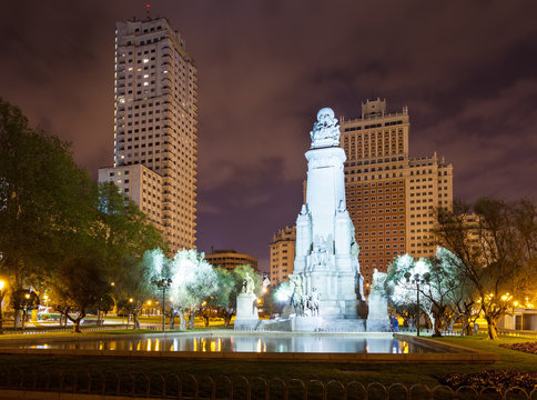 Cervantes Monument in Spain Square at Madrid