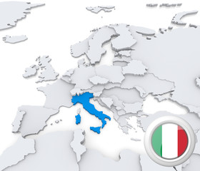 Italy on map of Europe