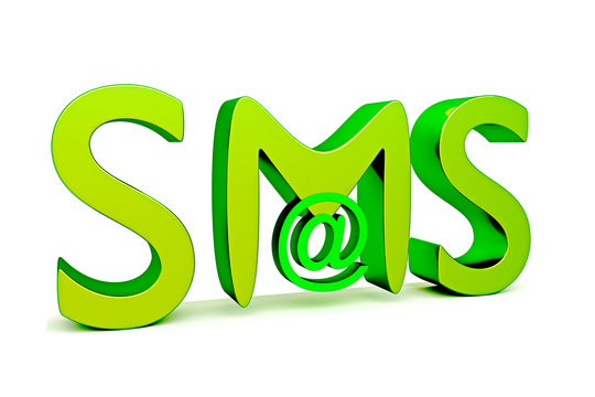 SMS und @ auf weissem Hintergrund - 3D