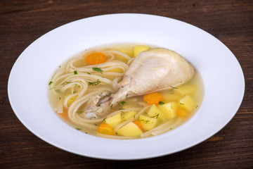 Chicken soup with noodle and vegetables