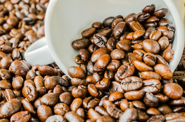 Coffee beans on cup