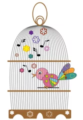 Papier Peint photo Lavable Oiseaux en cages Cage à oiseaux avec oiseau.
