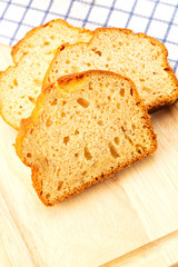 Slices of banana bread on a wooden board