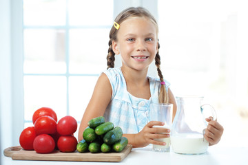 Child drinks milk