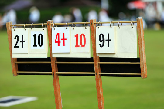 Scoreboard at a lawn bowls tournament