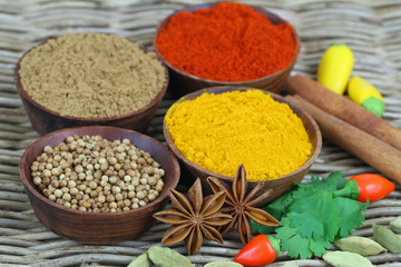 Selection of Indian spices and chilies