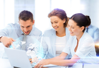 business teamworking with virtual screen
