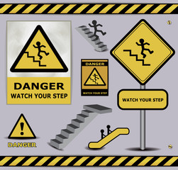 vector sign danger watch your step warning collection