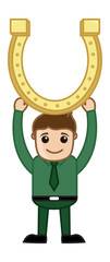 Man with Golden Horseshoe - Cartoon Business Characters
