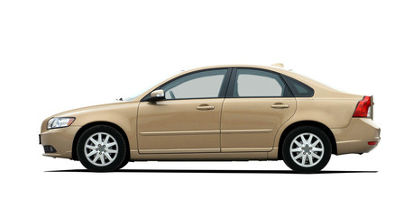 gold sedan on white background