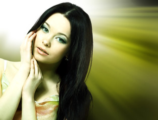 Naklejka premium Photo of beautiful woman on green background
