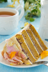 Pumpkin cake with chocolate and caramel cream.