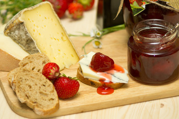 French cheese and strawberry confiture with herbs of Province (t
