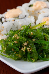 seaweed salad and sushi