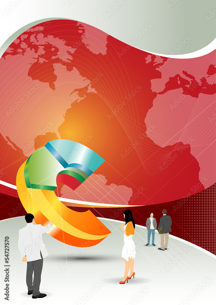 Poster vector abstract economic background with continents and charts