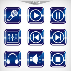 Vector blue audio icons set