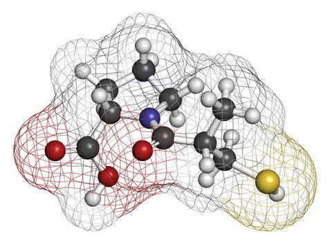 Captopril high blood pressure (hypertension) drug.