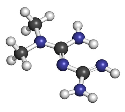 Metformin diabetes drug (biguanide class), chemical structure.