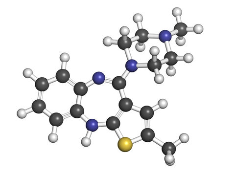 Olanzapine Antipsychotic Drug, Chemical Structure.