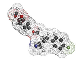 Paroxetine antidepressant drug (SSRI class), chemical structure.