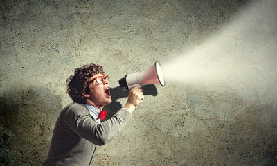 Young man with megaphone