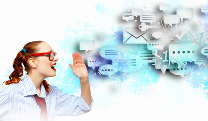 Teenager girl in red glasses