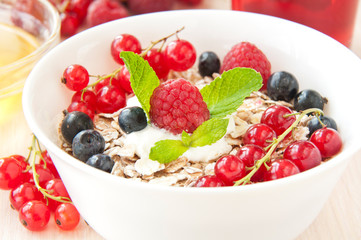 Breakfast with cereals and berries