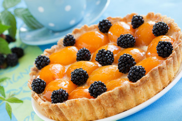 tart with peaches and blackberries.