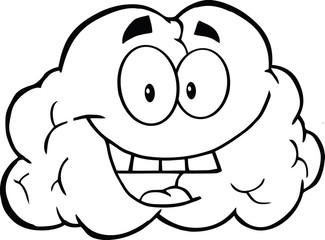 Obraz premium Outlined Happy Brain Cartoon Character