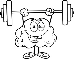 Outlined Happy Brain Character Lifting Weights