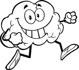 Outlined Healthy Brain Cartoon Character Jogging