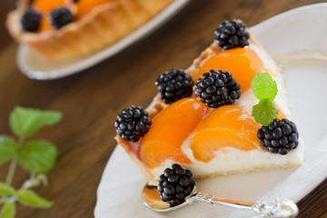 tart with peaches and blackberries.