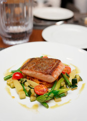 salmon steak with vegetables