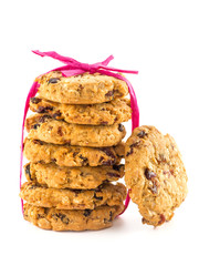 Fruit chips cookies with rose ribbon isolated on white