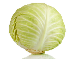 whole green cabbage isolated on white