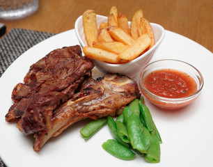 T-bone steak with french fries