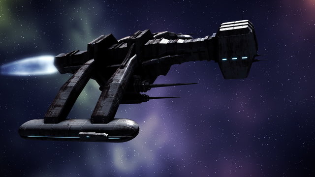 Animation of a futuristic spaceship flying to earth