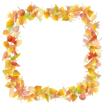 Colorful autumn leaves frame on white background illustration