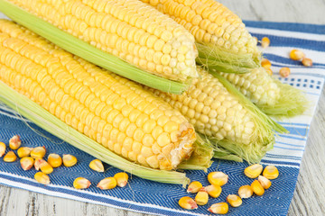 Fresh corn vegetable on wooden table